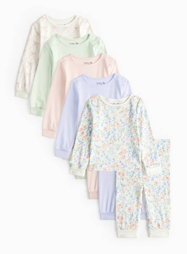 Bow Print Long Sleeve Pyjama Sets 5 Pack 12-18 months